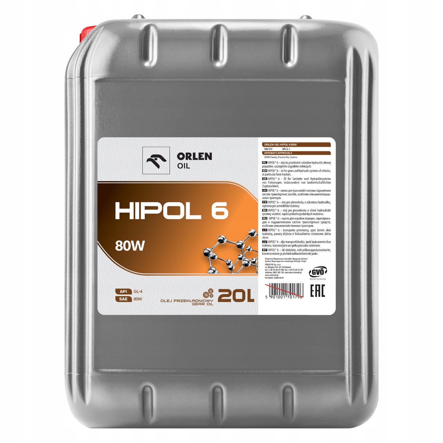 Olej Przekładniowy Mineralny Wielosezonowy Orlen Oil Hipol 6 80W 20L