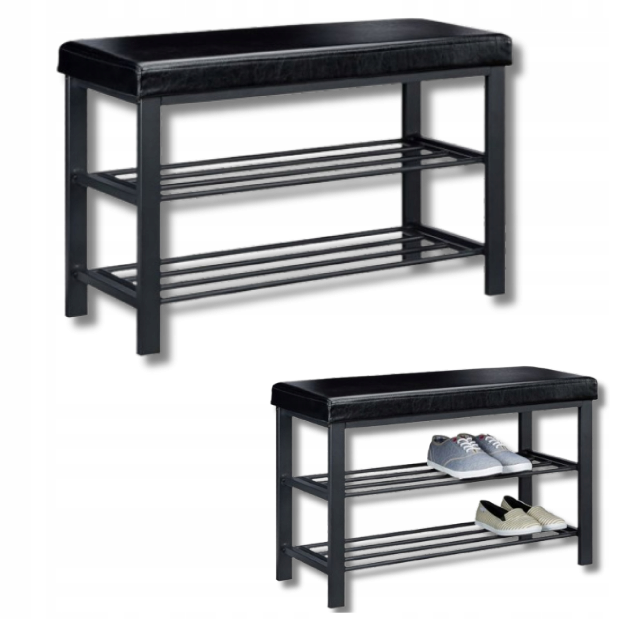 Čierna lavička na topánky Sedadlo s vankúšom Stojan na topánky Predsieň