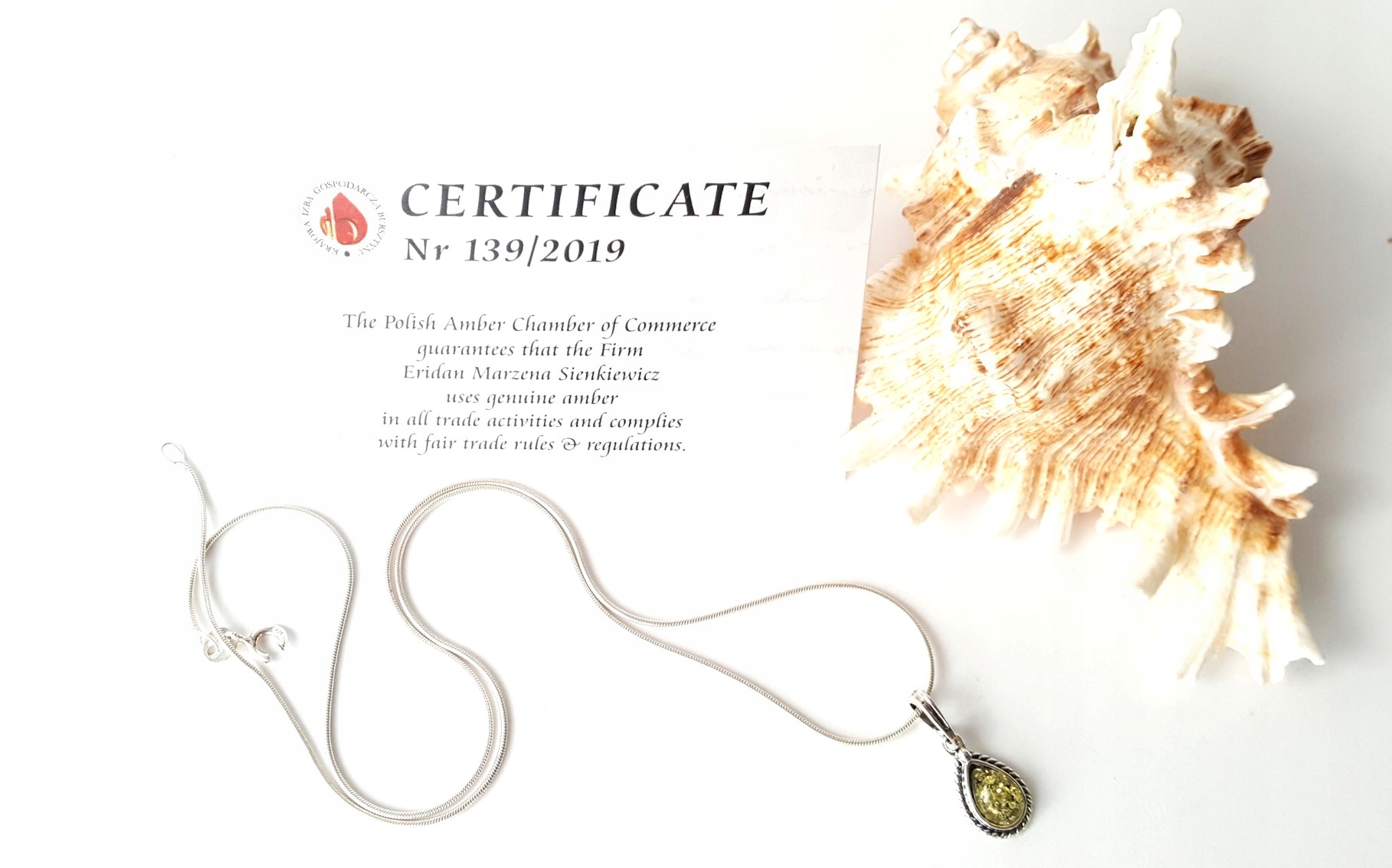 WISIOREK srebrny z ZIELONYM BURSZTYNEM + łańcuszek Marka Inna marka