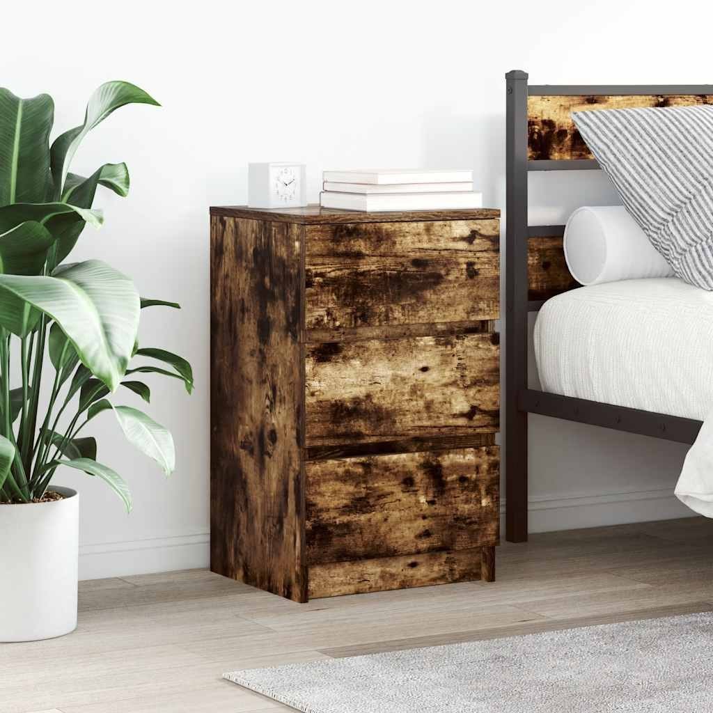 Nočné stolíky s 3 zásuvkami 2 ks Dub údený 39x35x65 cm