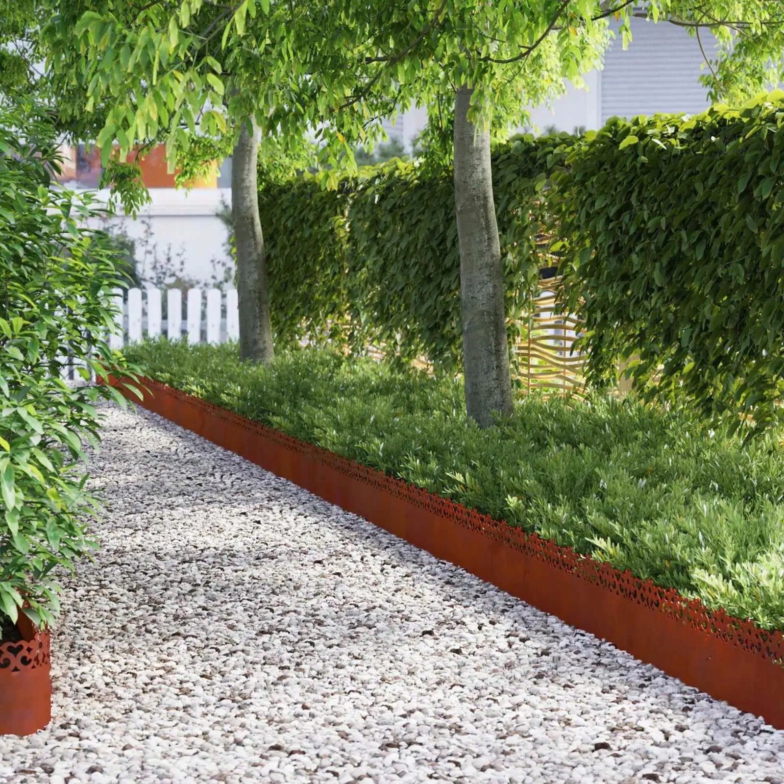 vidaXL Obrubníky trávníku 10 pcs Rezavá 103 x 0,05 x 22 cm