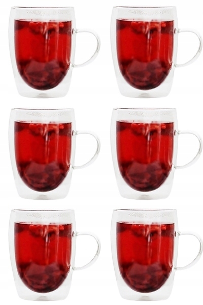 

Szklanki termiczne podwójne 300 ml z uchem 6 sztuk