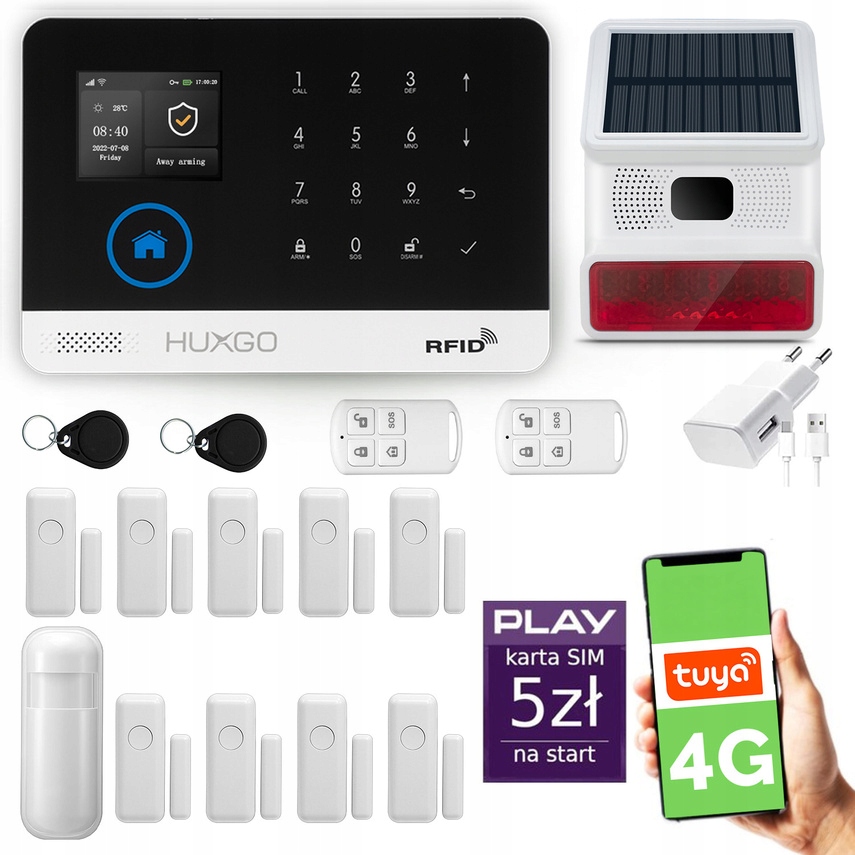 Bezdrátový alarm WiFi Gsm 4G Lte s aplikací Tuya, Huxgo HXA003 4G