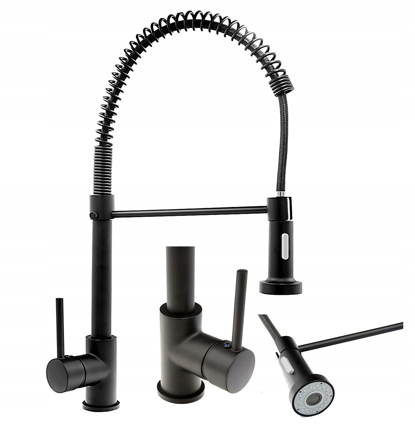 Čierna Kuchynská Batéria Kohútik Drezovoý S Dlhým Výtokom Špirála