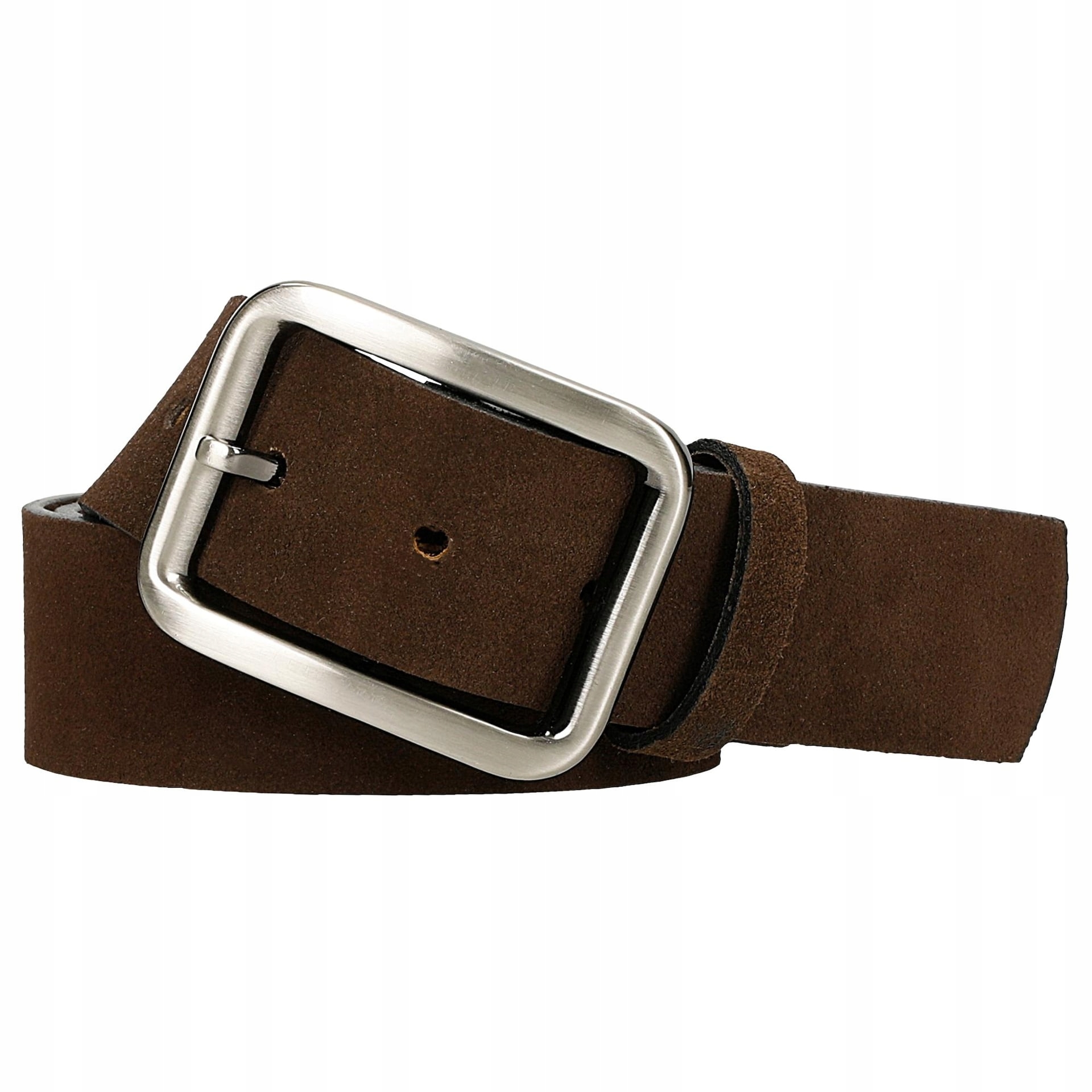 Dámský kožený Pásek , semiš, samet, stříbrná přezka, hnědý, Wojas vel.