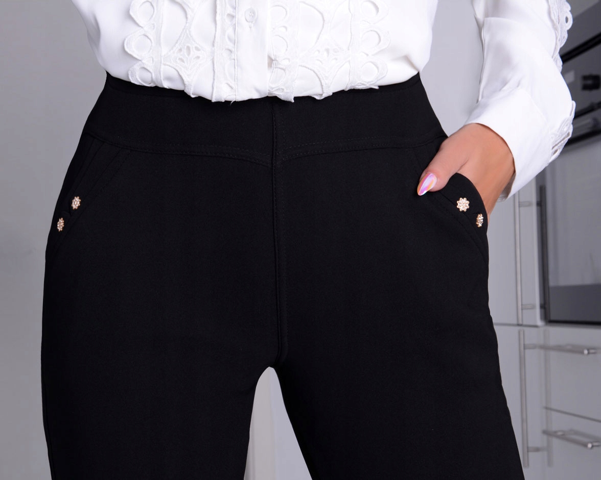 CIEPŁE SPODNIE DAMSKIE POLARY WYSOKI STAN KLASYKA PROSTA NOGAWKA do3xl 370B Kolekcja ADDAMS COLLECTION