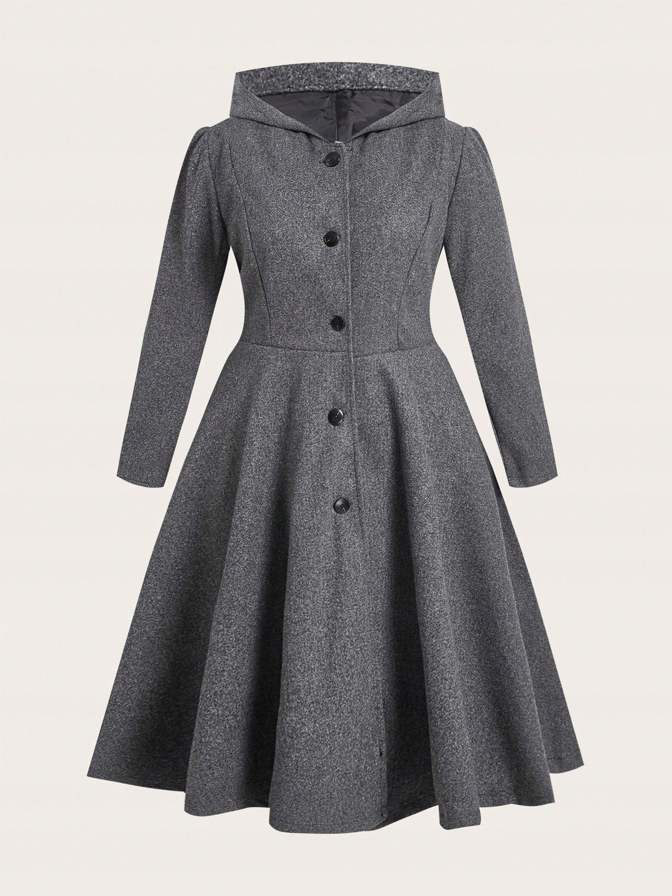 Dámský rozšířený midi kabát S Kapucí kapucí, šedý, ležérní, šedý, Shein 3XL 46