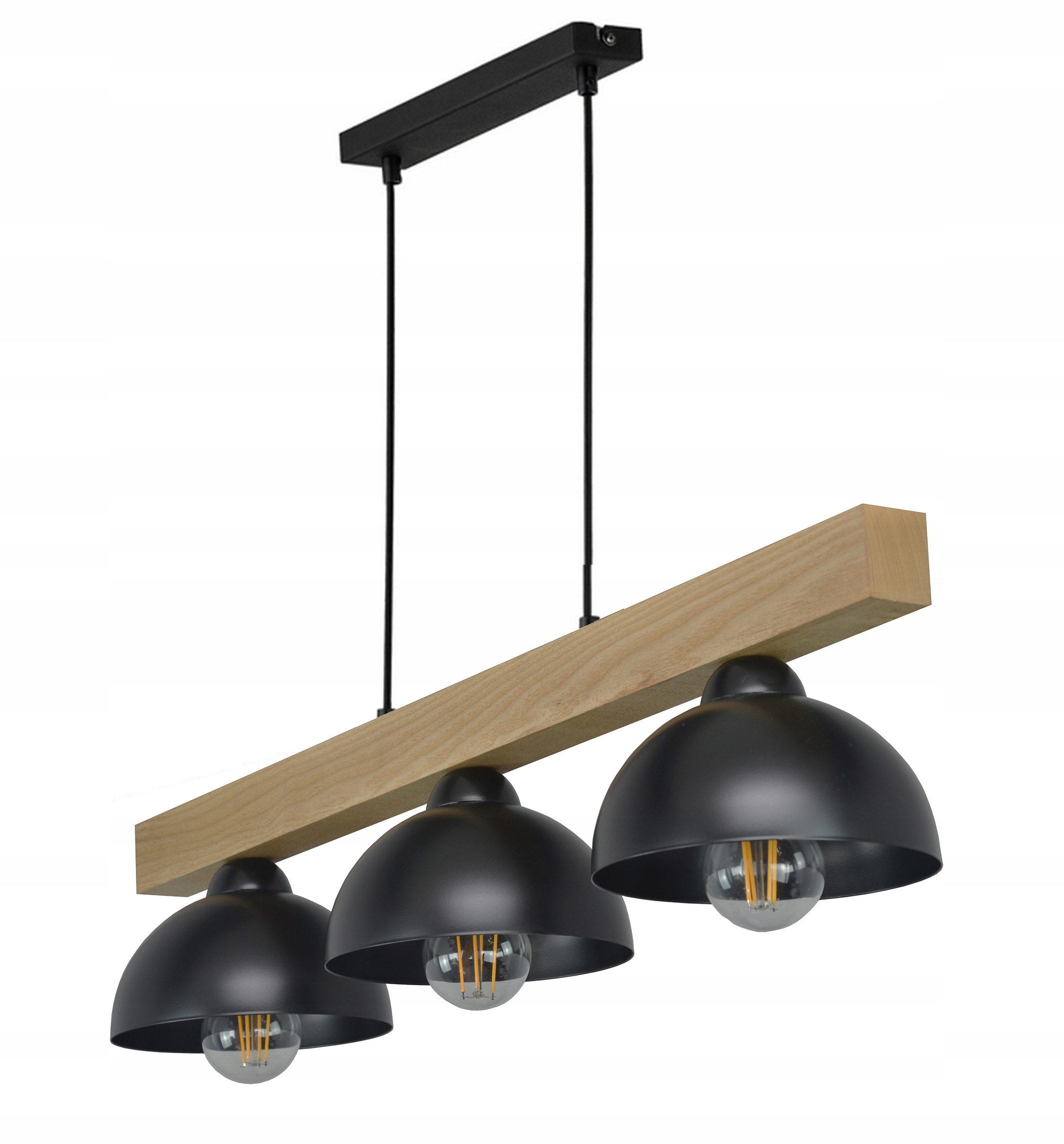 Závěsná Lampa Na Tři Žárovky E27 Led Loft Nastavitelné Dřevěné Lankové Prvky Dub