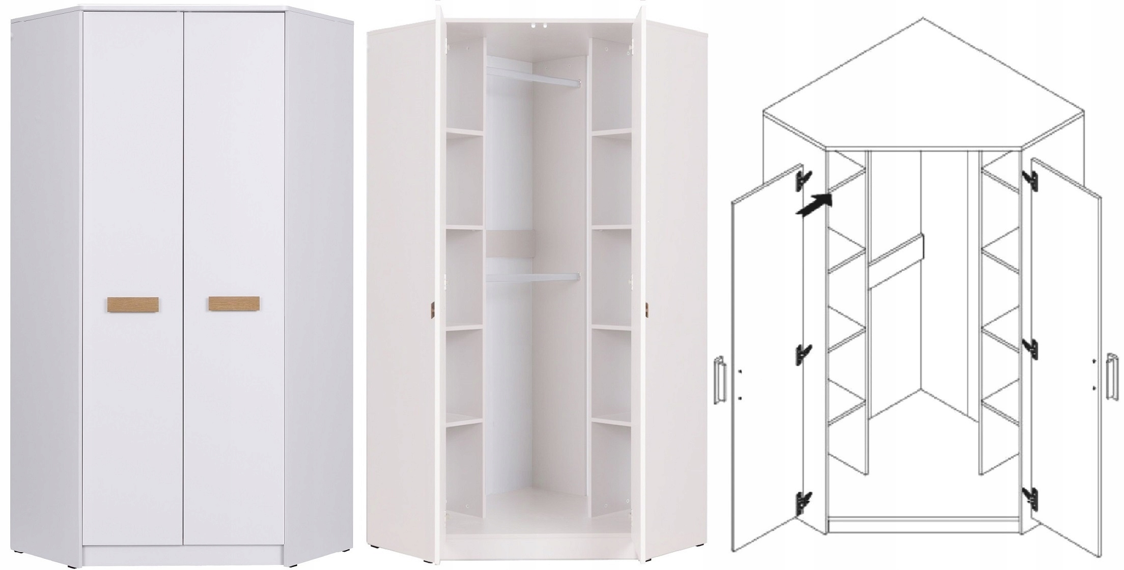 meble młodzieżowe biała szafa narożna GRANT G8 Głębokość mebla 91 cm