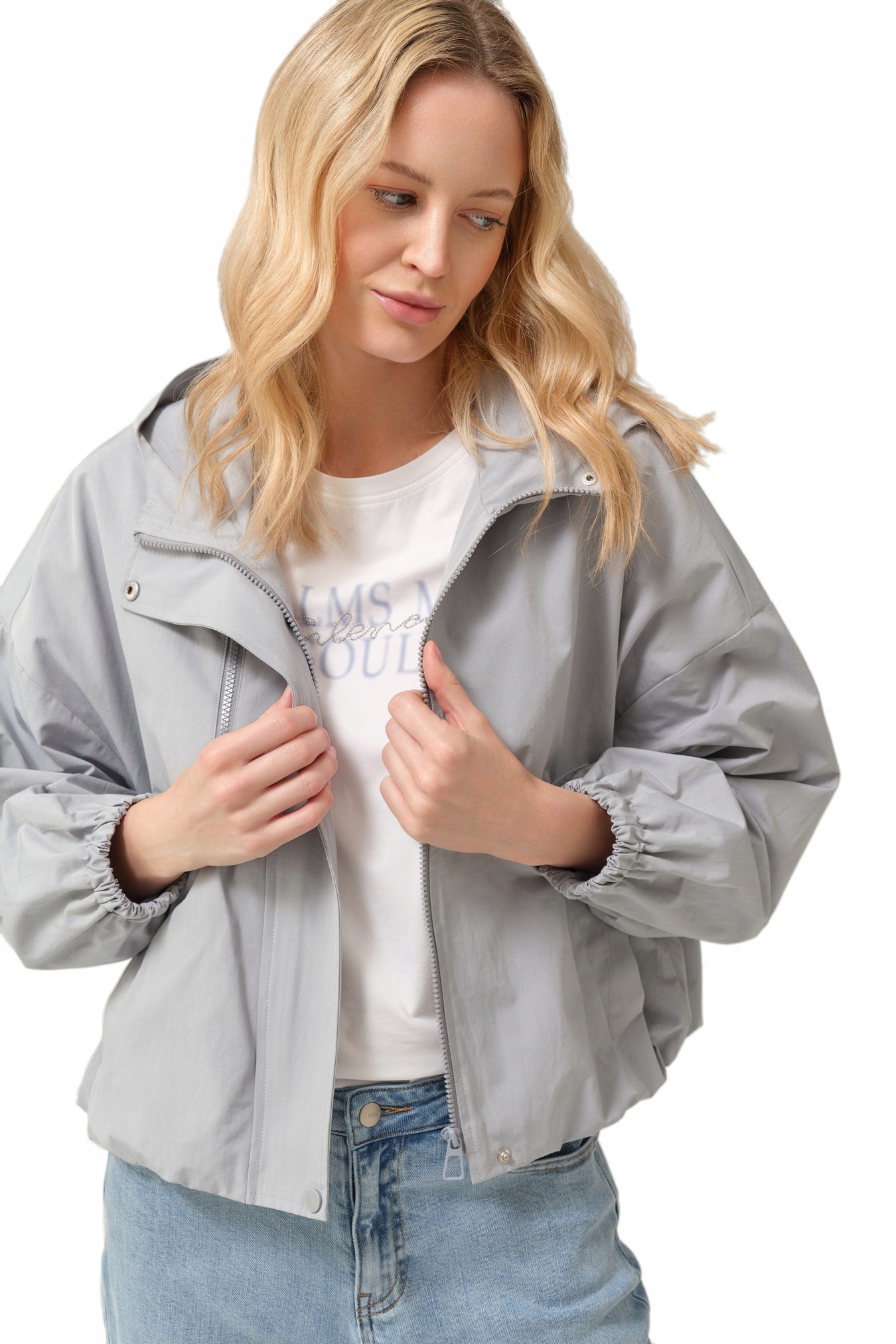 Lehká Jarní Dámská Bunda Modrá S Kapucí Oversize Feria 38