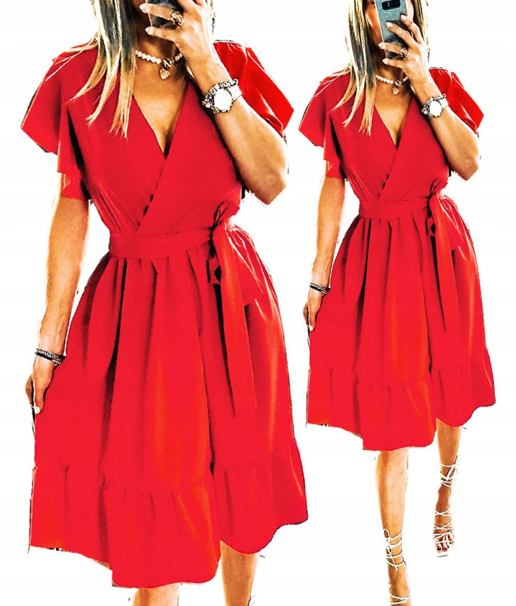 

Sukienka Czerwona Wesele Elegancka Kopertowa XL