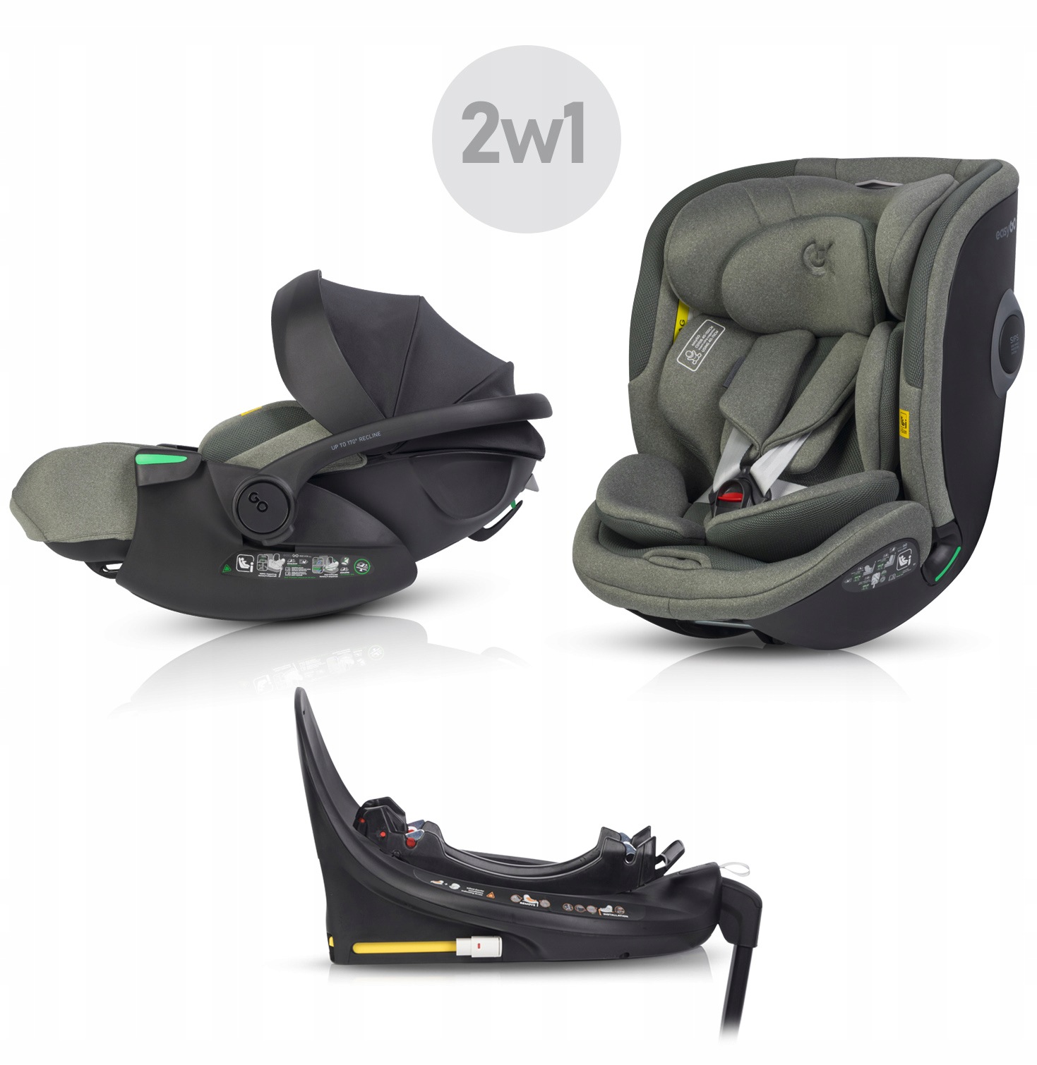 Zestaw 2x Fotelik Samochodowy Obrotowy Baza Isofix i-SIZE Regulacja 0-36 Kg