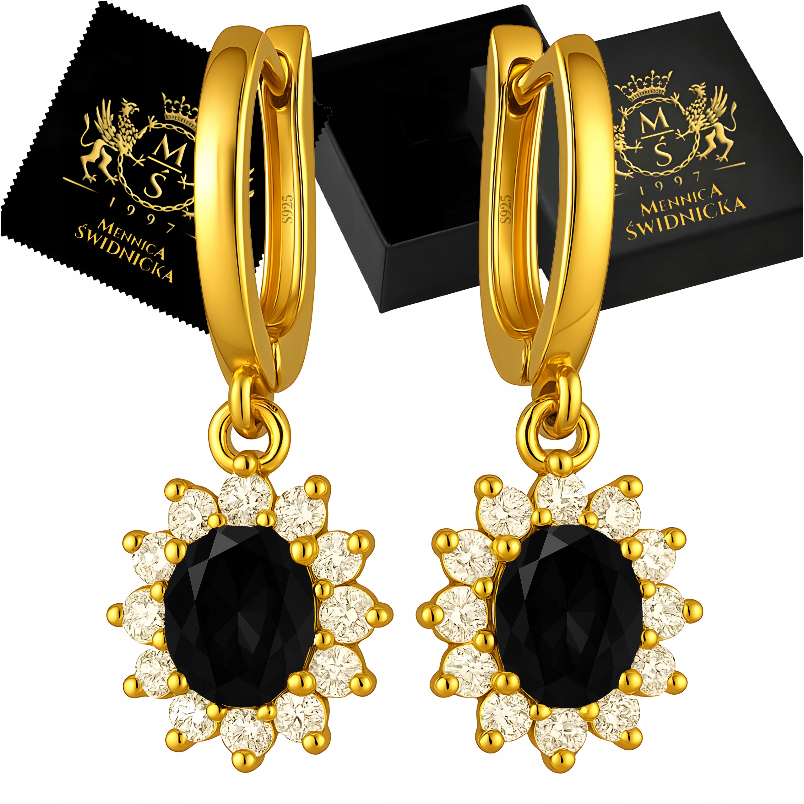Dámské zlaté visací Náušnice Stříbro 925, pozlacené Zirkony Gravírování Dárek