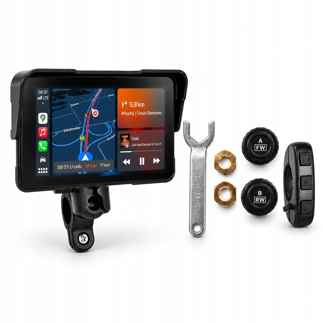 Motocyklový dotykový displej CarPlay Android Auto 5“ Tpms A4527 & Y4149