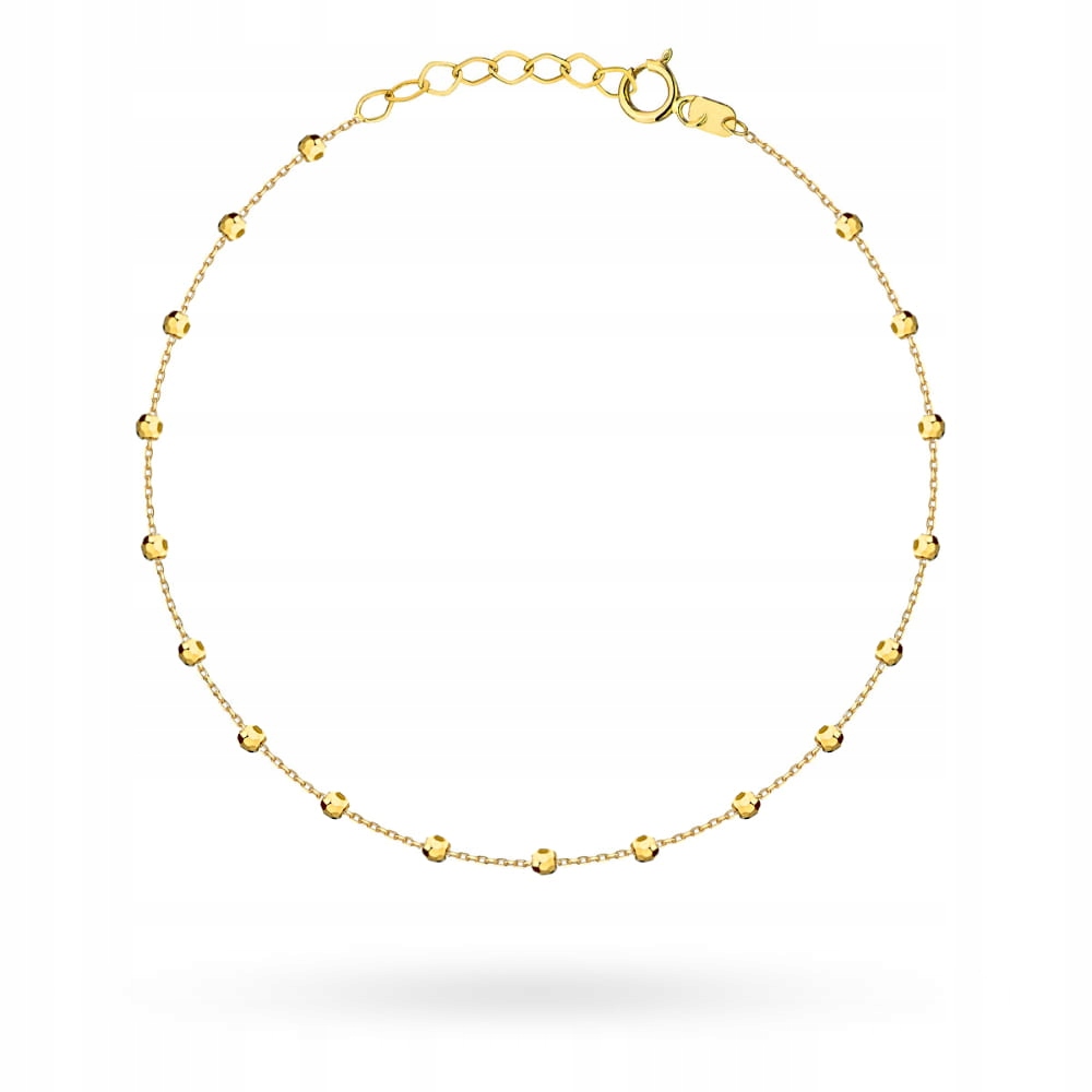 Zlatý náramek 585 Diamantové kuličky 1.46 g lesklé kuličky 19 Cm