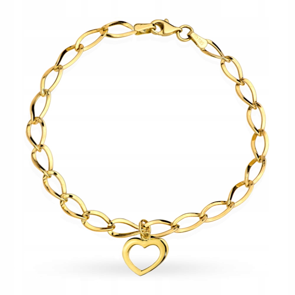Náramek s dlouhými články a zlatým obrysem srdce zlato 585 na Valentýna