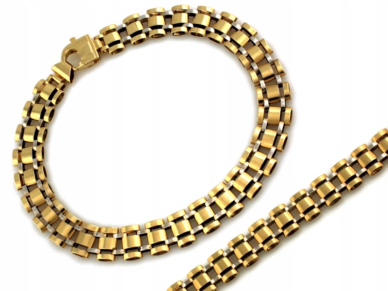 Elegantní náramek ze zlata 585 14kt, široké lesklé prvky, 14.38 g