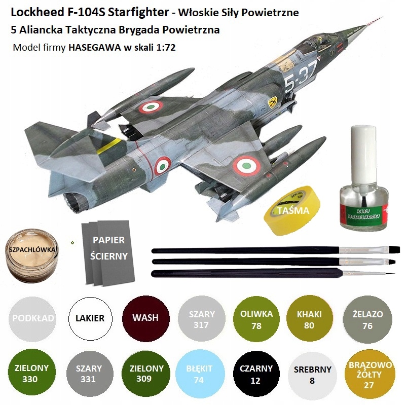Model samolotu Lockheed F-104S Starfighter ZESTAW:FARBY, LAKIER+KLEJ+PĘDZLE