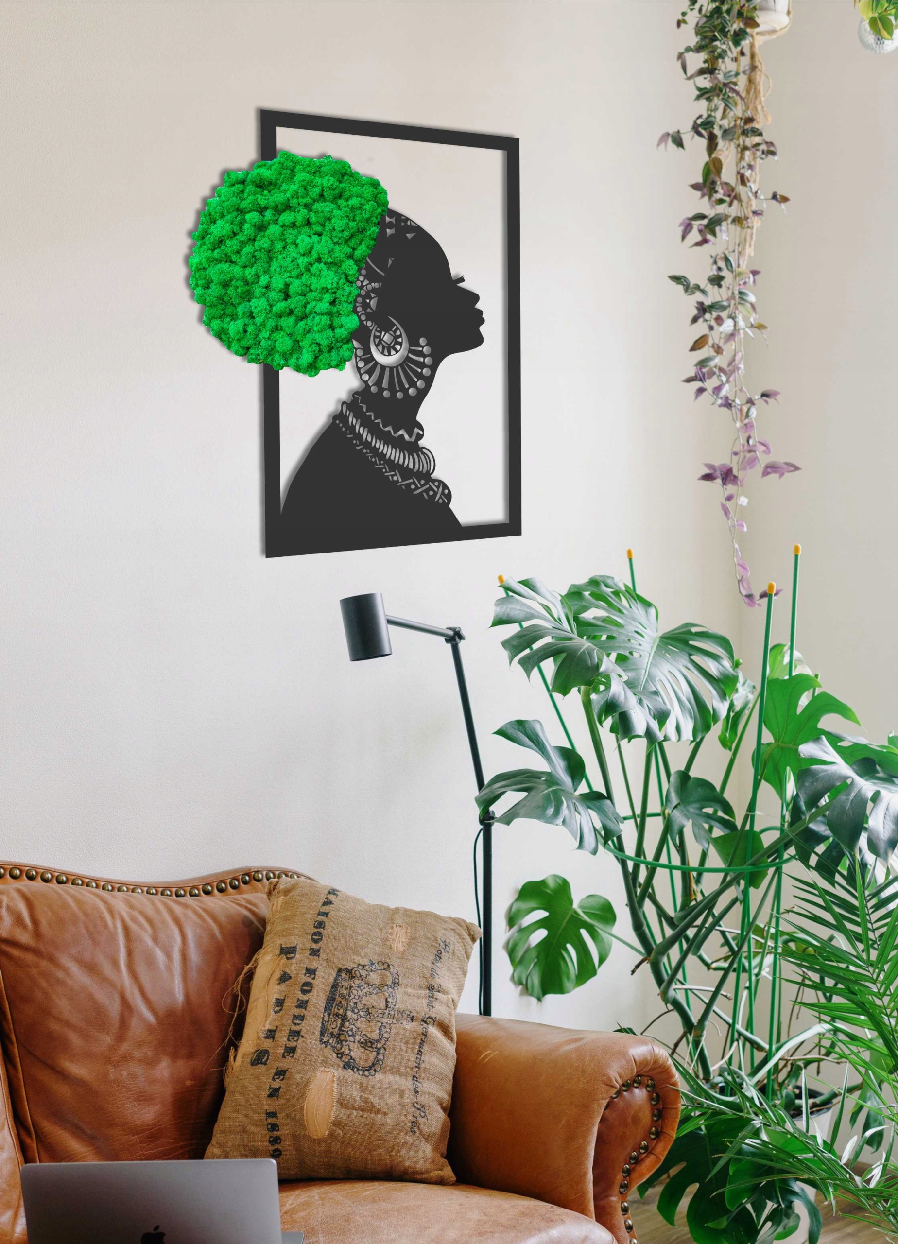 Dekoracja KOBIETA 50cm AFRO MECH CHROBOTEK ŻYWY OBRAZ z mchem chrobotkiem Marka inna