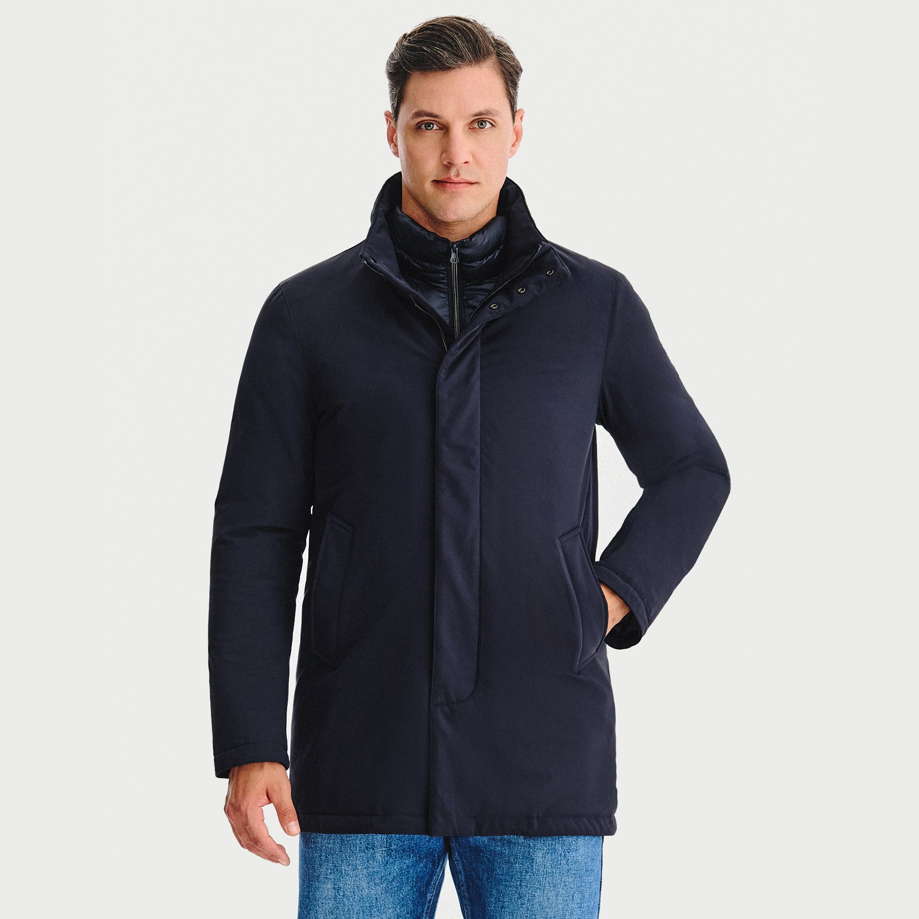 Tmavě modrá pánská bunda se skrytou kapucí Pako Lorente, velikost vel