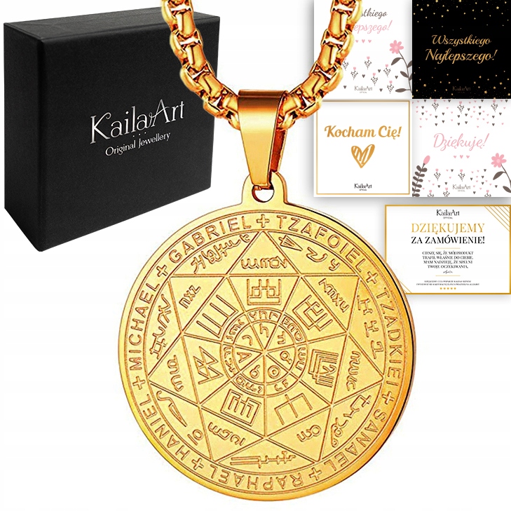 Talisman Štěstí Náhrdelník Pečeť 7 Archandělů Přívěsek Zlatý Ocel 316L