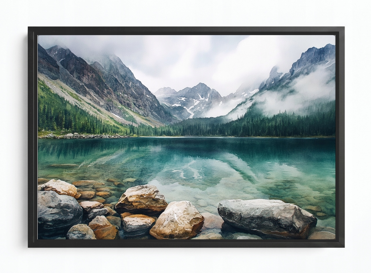 Obraz Rám American Box Horské Jezero Tyrkysová Voda Tatry Mlha 60x40