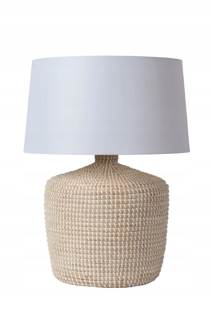 Stolová lampa z morskej trávy béžová, biele tienidlo 64 cm do obývačky Lucide