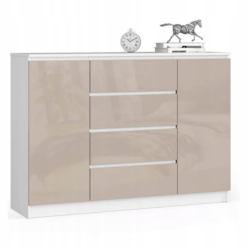 Komoda do salonu 140 biała cappuccino 4 szuflady