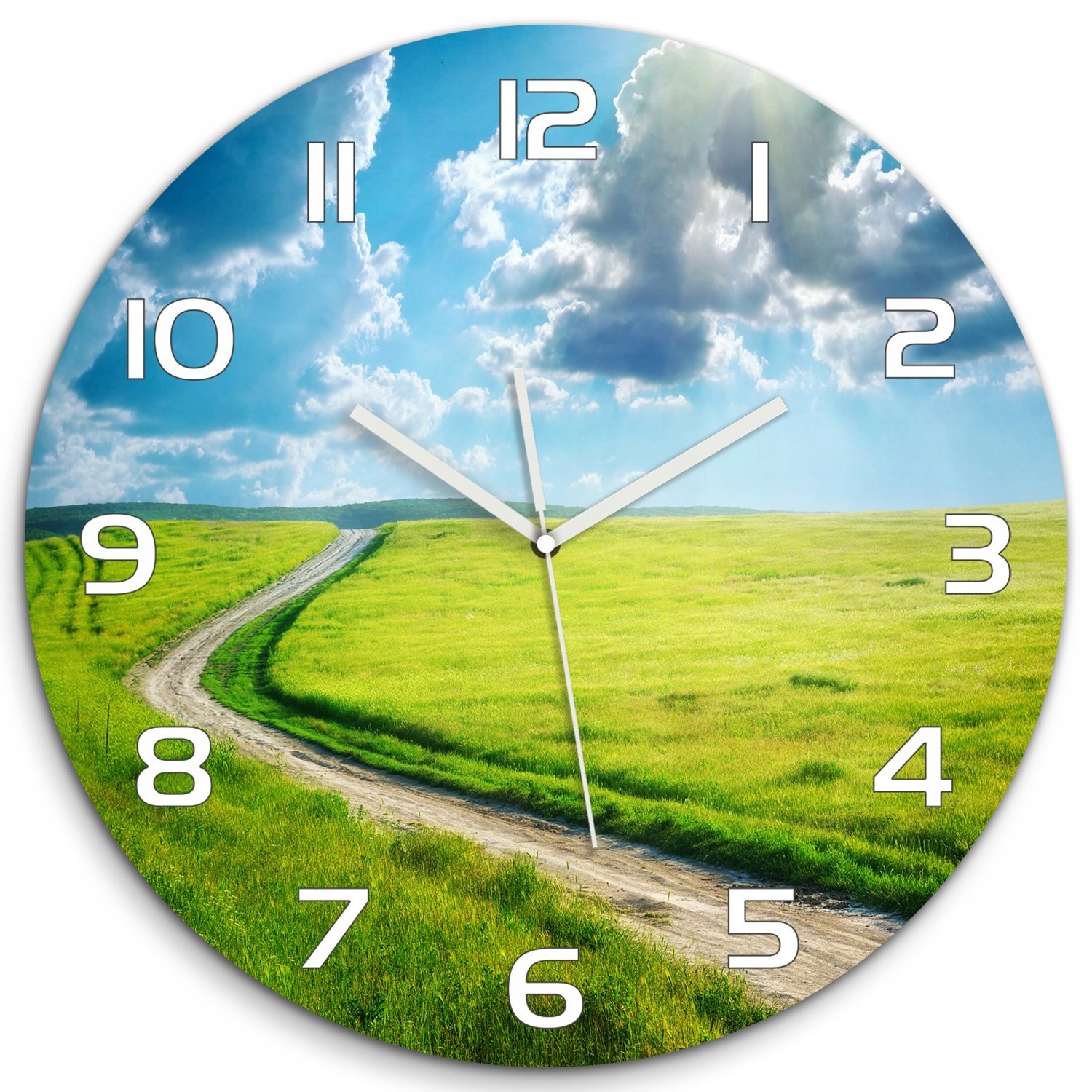 

Szklany duży zegar wiszący Ścieżka na łące fi 60cm