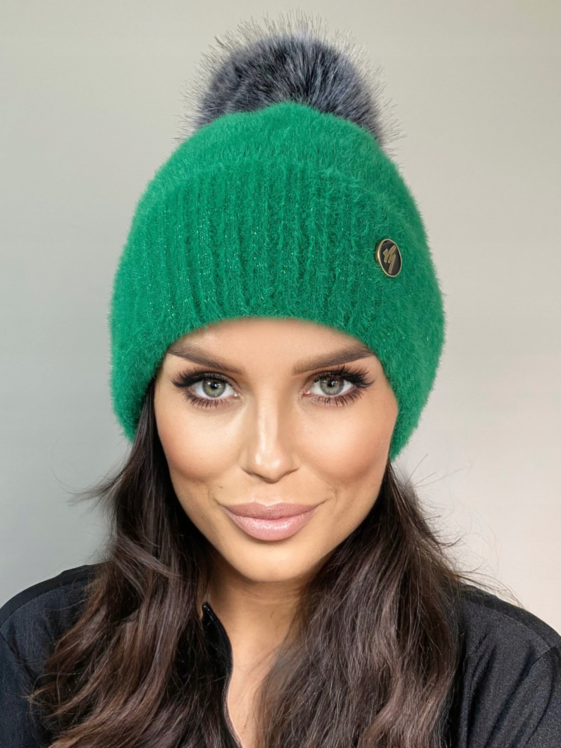 CZAPKA DAMSKA ZIMOWA NA ZIMĘ CIEPŁA WYGODNA GRUBA KOBIECA BUTELKOWA ZIELEŃ Marka bez marki