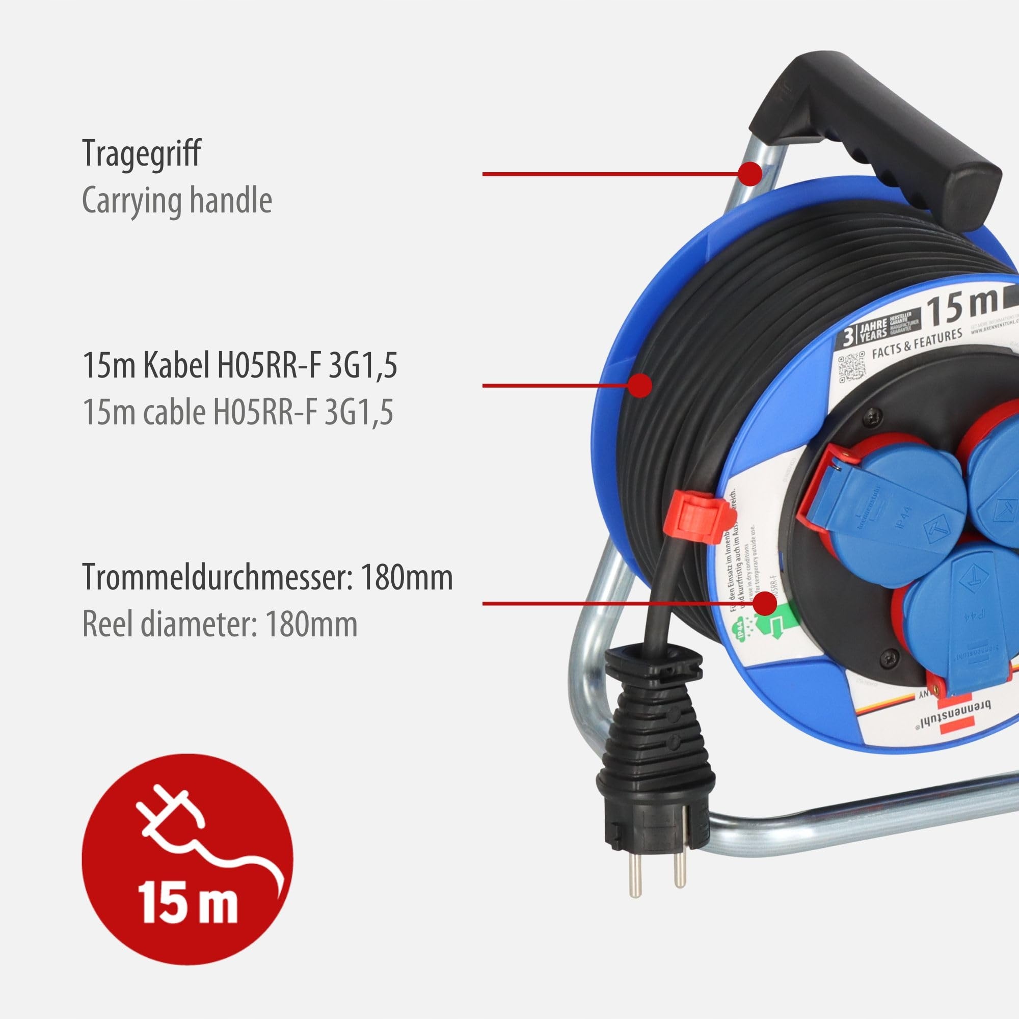 BRENNENSTUHL Przedłużacz 15m IP44 Do Użytku Zewnętrznego Niebieska — miniatura 3