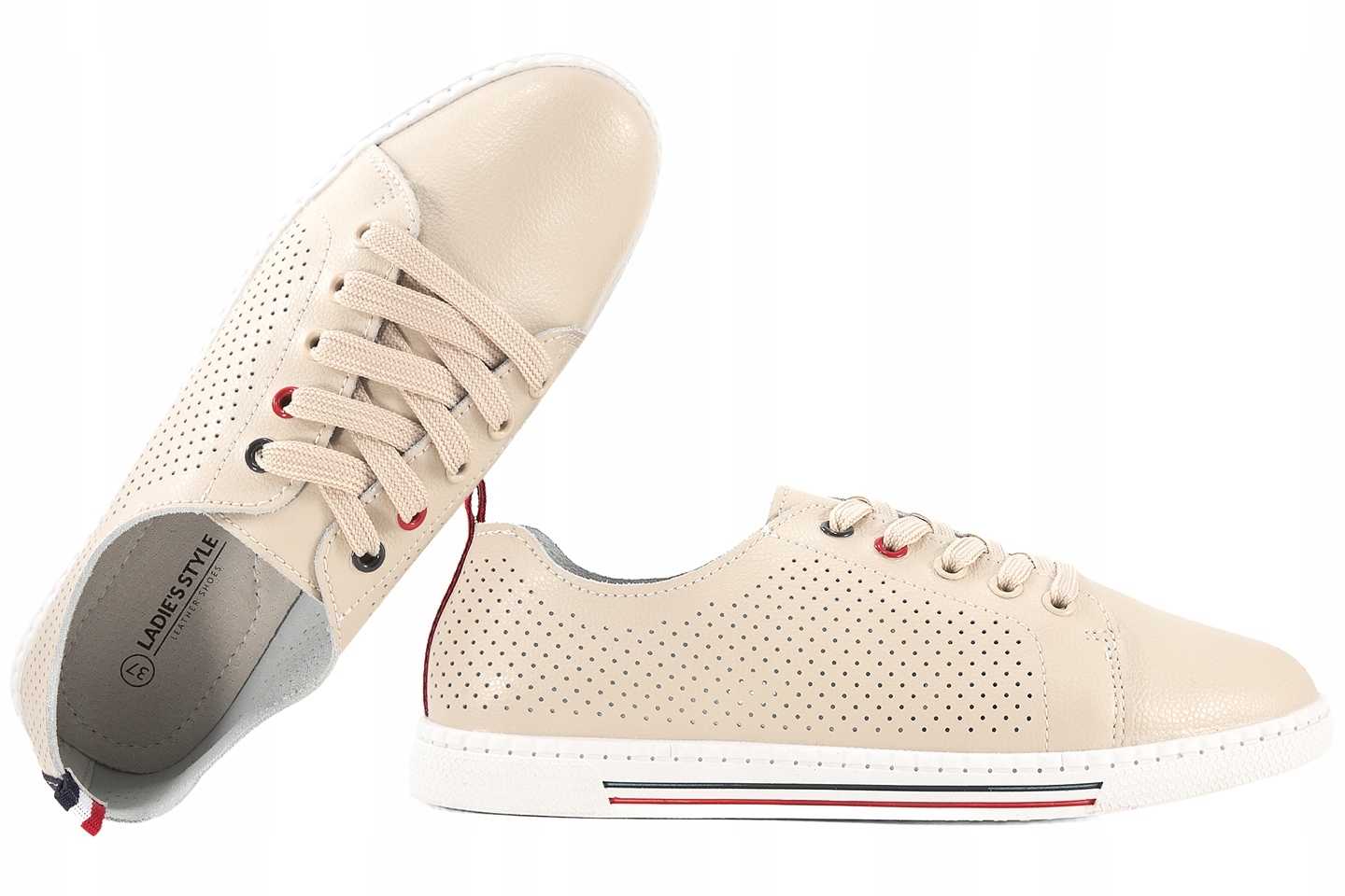 Ladie's Style 24089 Ažurové Kožené Polobotky Tenisky 36 Béžová