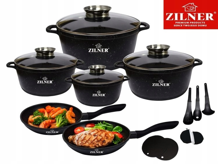 Súprava hrncov s mramorovým povrchom Zillner ZL-8635 17 indukcia plyn čierna sada