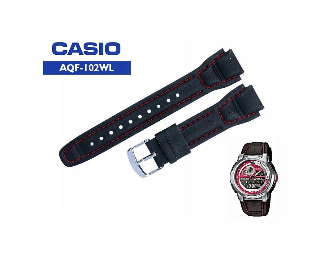 Pásek sklíčko k hodinkám Casio EFA-120 kožený červená nit Černá