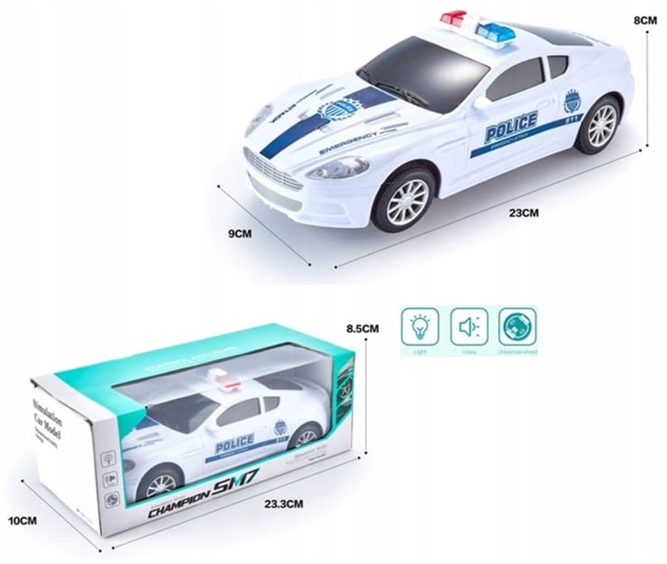 AUTO JEŻDŻĄCE POLICJA RADIOWÓZ ŚWIATŁO DŹWIĘKI Model POLICYJNE