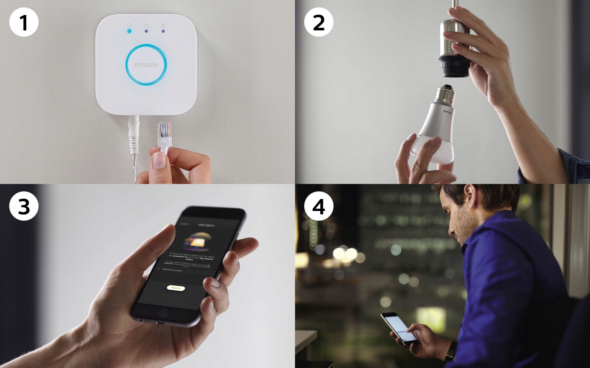 PHILIPS HUE White żarówka inteligentna E27 9W 4szt Zawartość zestawu żarówki