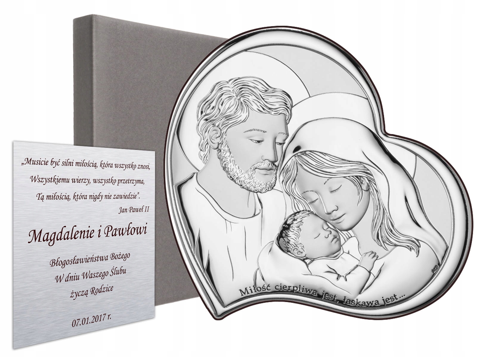 Suvenýr svatby pro mladý pár Stříbrný obraz Svaté rodiny na Svatba Gravírování