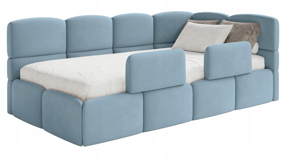 Postel pro mláděž 120x200 cm Cloudy modrá velurová matrace s pravými zábranami