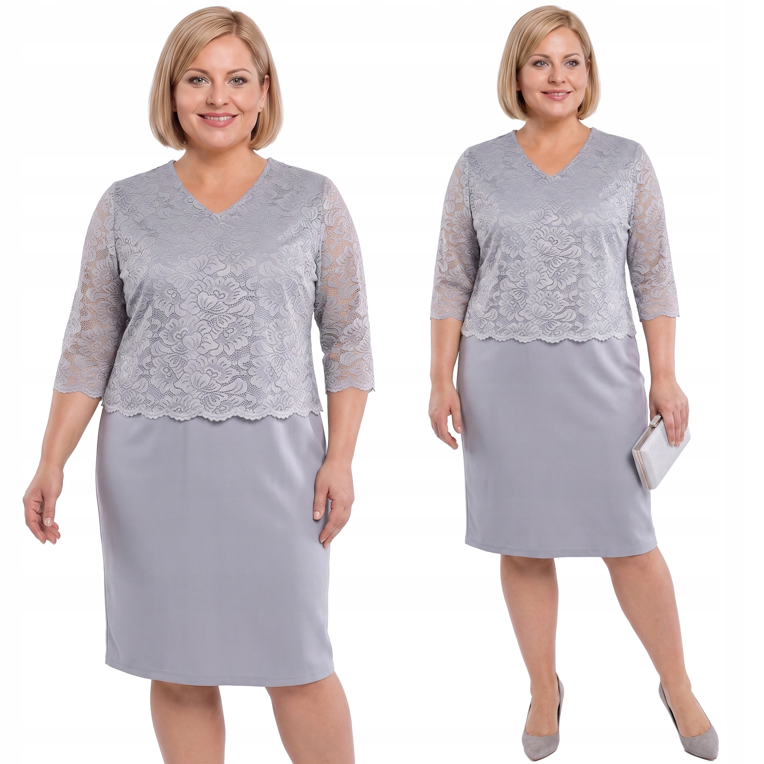 Šedá šaty s krajkou plus size velikost 54