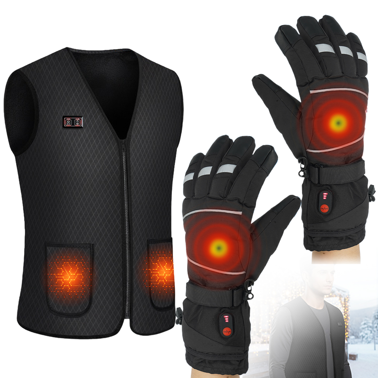 Elektrický Vyhřívací Set, Vesta A Rukavice 40-65°C Pro Muže, Dámské