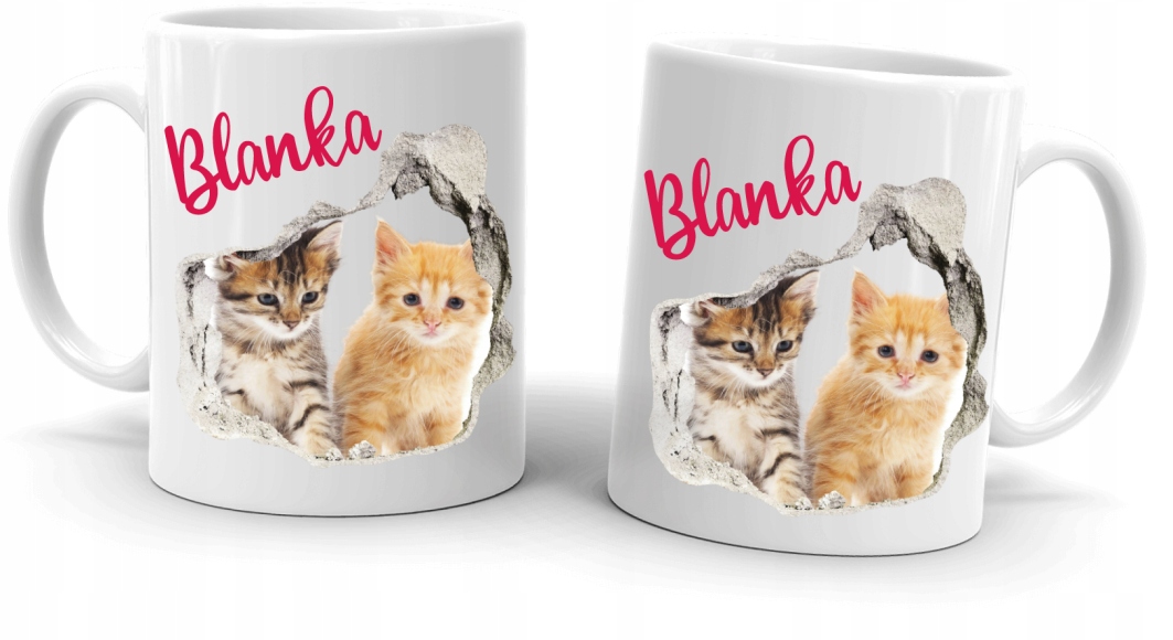 Zestaw Poduszka + Kubek z kotkami KOTY + IMIĘ Pojemność 330 ml