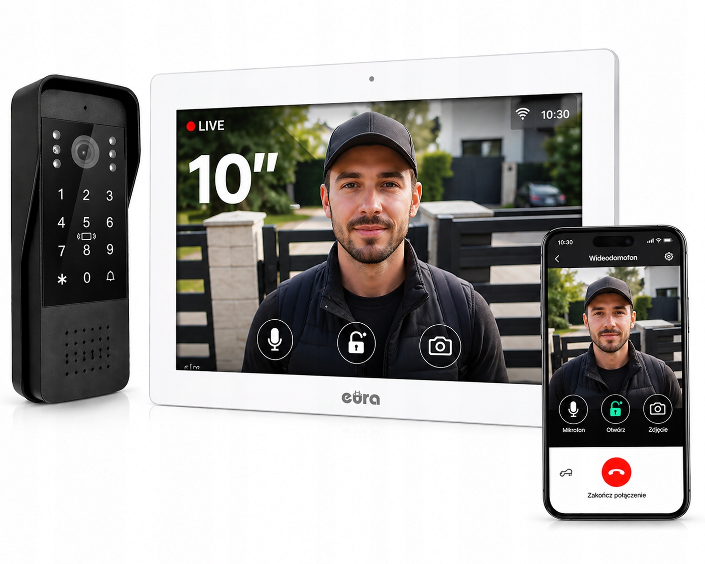 Wideodomofon 10" cali WiFi Monitor Dotykowy Aplikacja Zestaw Hd brelok kod