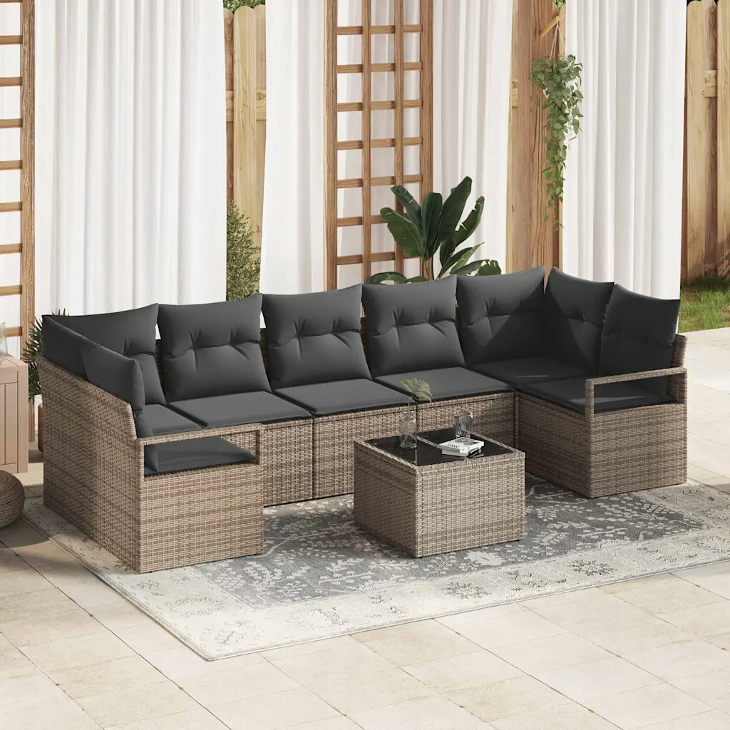 Sada zahradních pohovek 8 pcs Šedá 55 x 55 x 37 cm polyratan Šedá 3346299