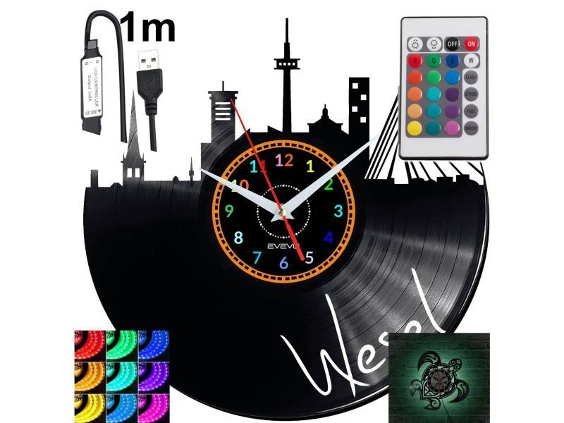 Wesel Nástěnné Led Rgb hodiny na dálkové ovládání Vinylová deska Moderní