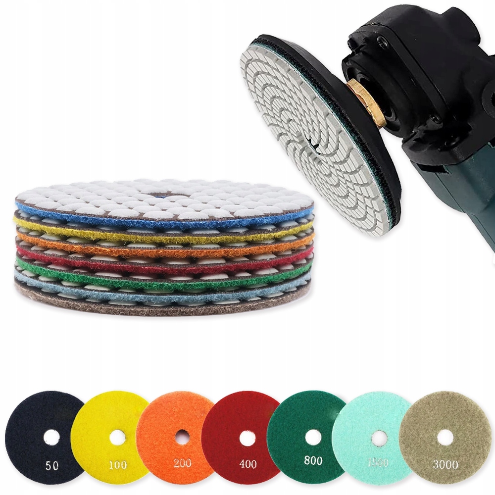 ZESTAW 7 TARCZ DIAMENTOWYCH DO SZLIFOWANIA GRESU NA MOKRO RÓŻNE GRADACJE