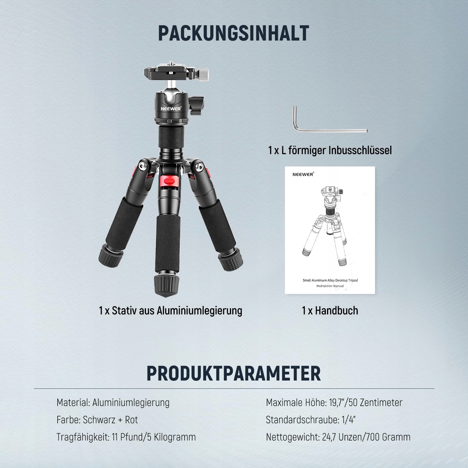 NEEWER Mini Statyw Kamera 360° Głowica Aluminiowy 50cm DSLR Camcorder — miniatura 9