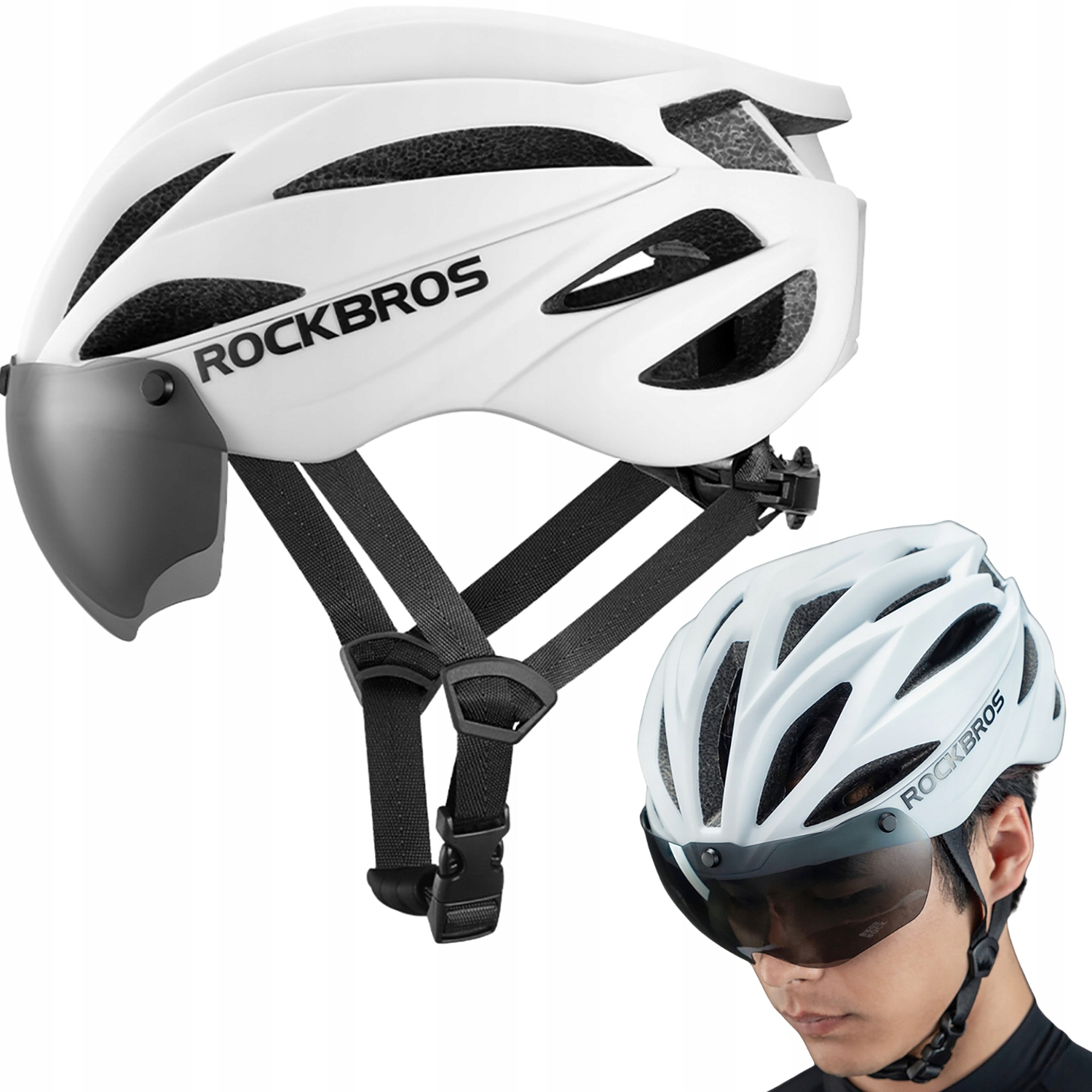 Cyklistická přilba Rockbros Bílá s odnímatelnými Uv brýlemi Unisex 58-62 cm