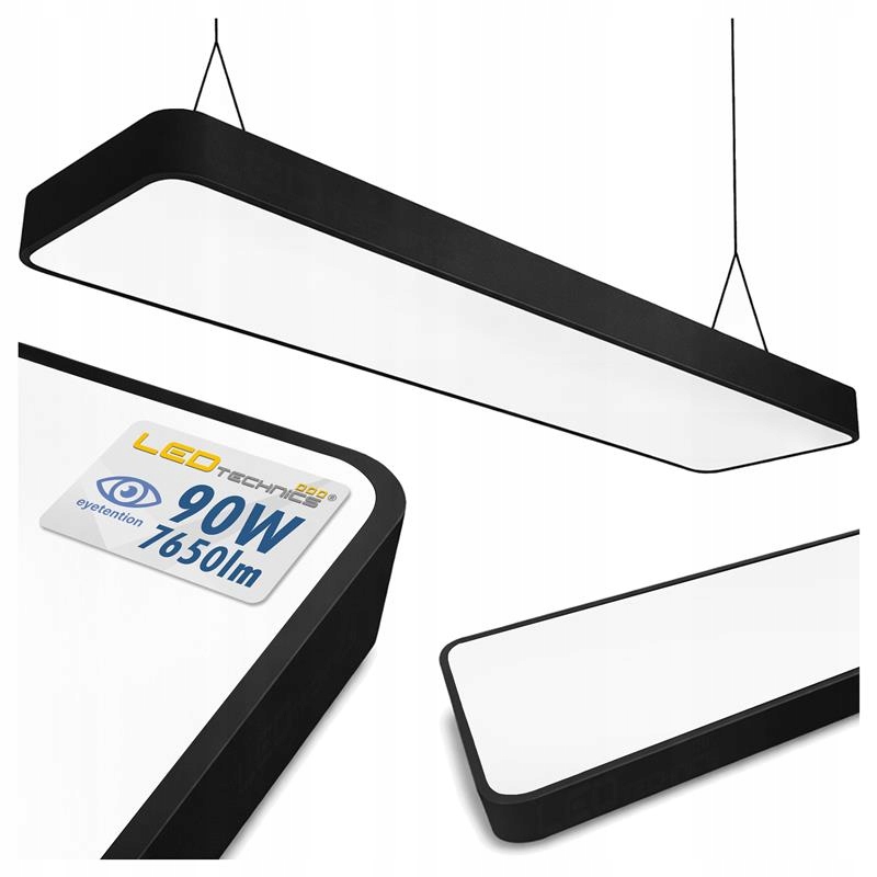 Lampa Wisząca Liniowa Biurowa 120cm 90W Led CCD Czarna Zaokrąglona