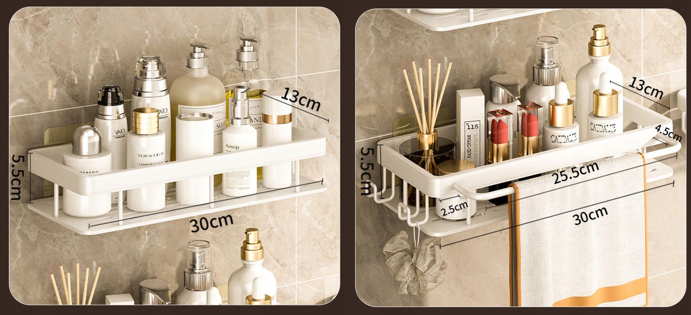 2SZT PÓŁKA ŁAZIENKOWA WISZĄCA POD PRYSZNIC LOFT Głębokość mebla 1 cm