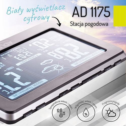 Stacja Pogodowa AD 1175 z Czujnikiem Temperatury i Wilgotności Adler